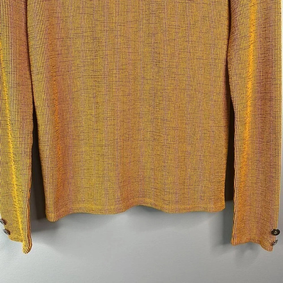 ZARA Ribbed Top Mustard Navy Ribbed Stretch Long Sleeve Textured Crew S - Picture 4 of 11